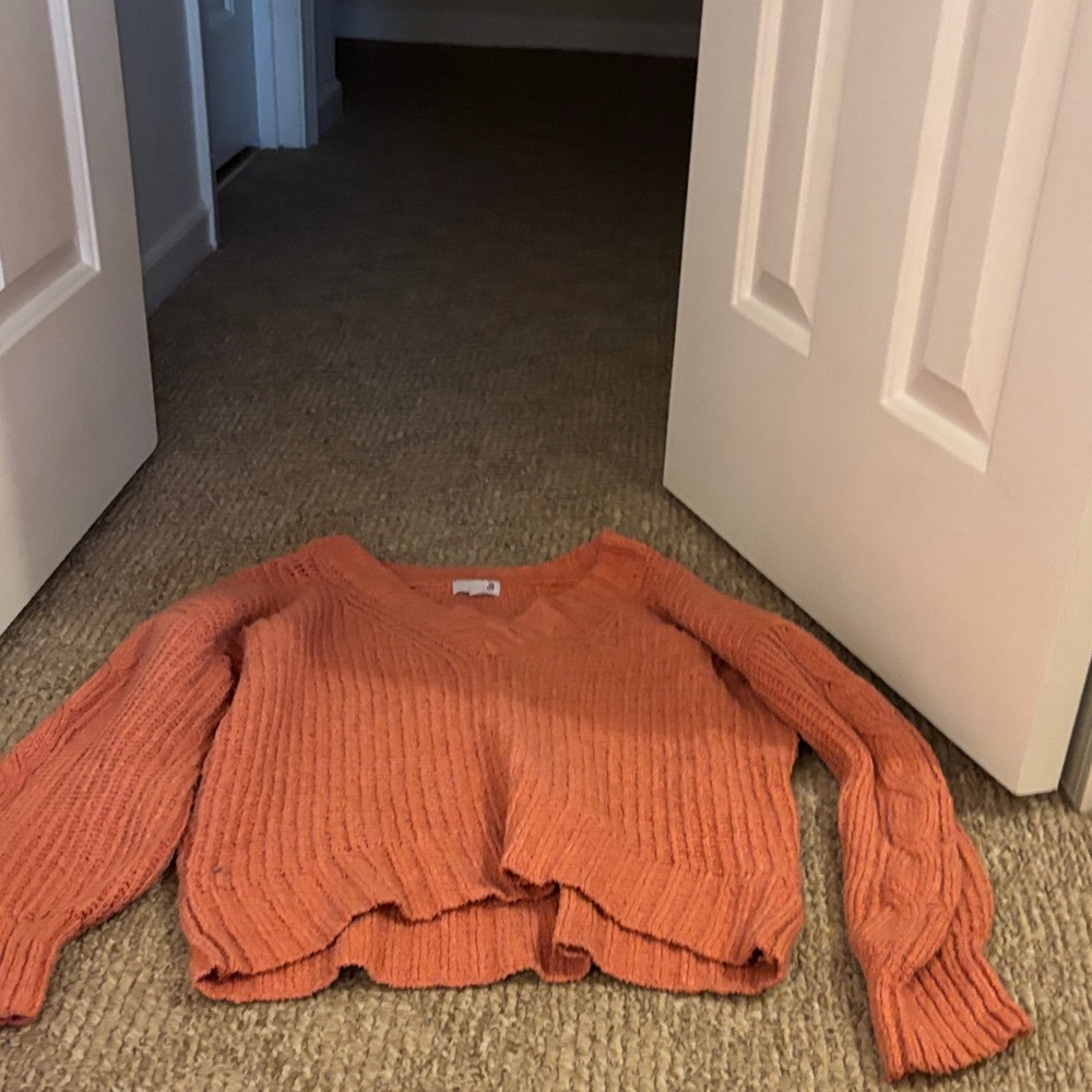 SO Women's Rust Orange Ribbed V-Neck Sweater